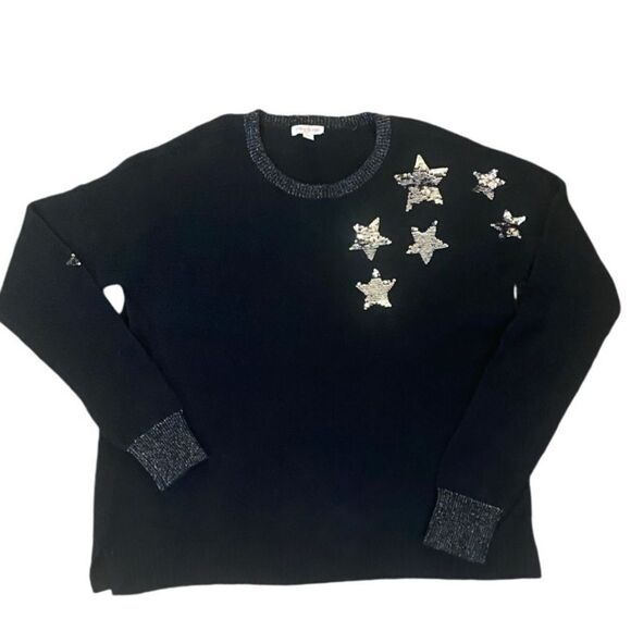 $80 Riley & Rae Women's Black Sequin Star Long-Sleeve Crewneck Sweater Medium - Picture 3 of 13